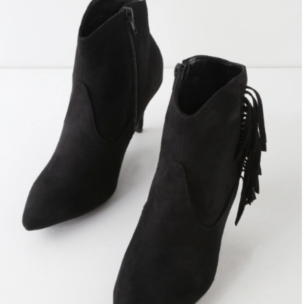 Lulu's Cheyenne Cognac Suede Fringe Festival/Summer/Fall Low Heel Ankle Booties - Picture 7 of 8